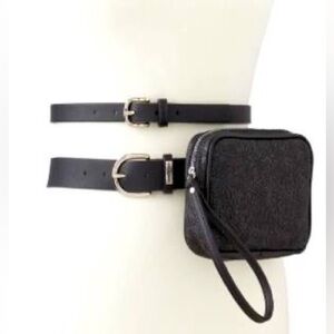 ❄️4 For $20 Stone & Company Leather Double Belt Bag Set Size M Black